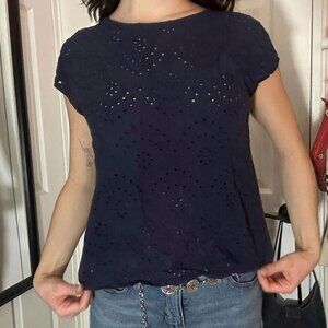 navy blue eyelet cutout old navy blouse top 🌀